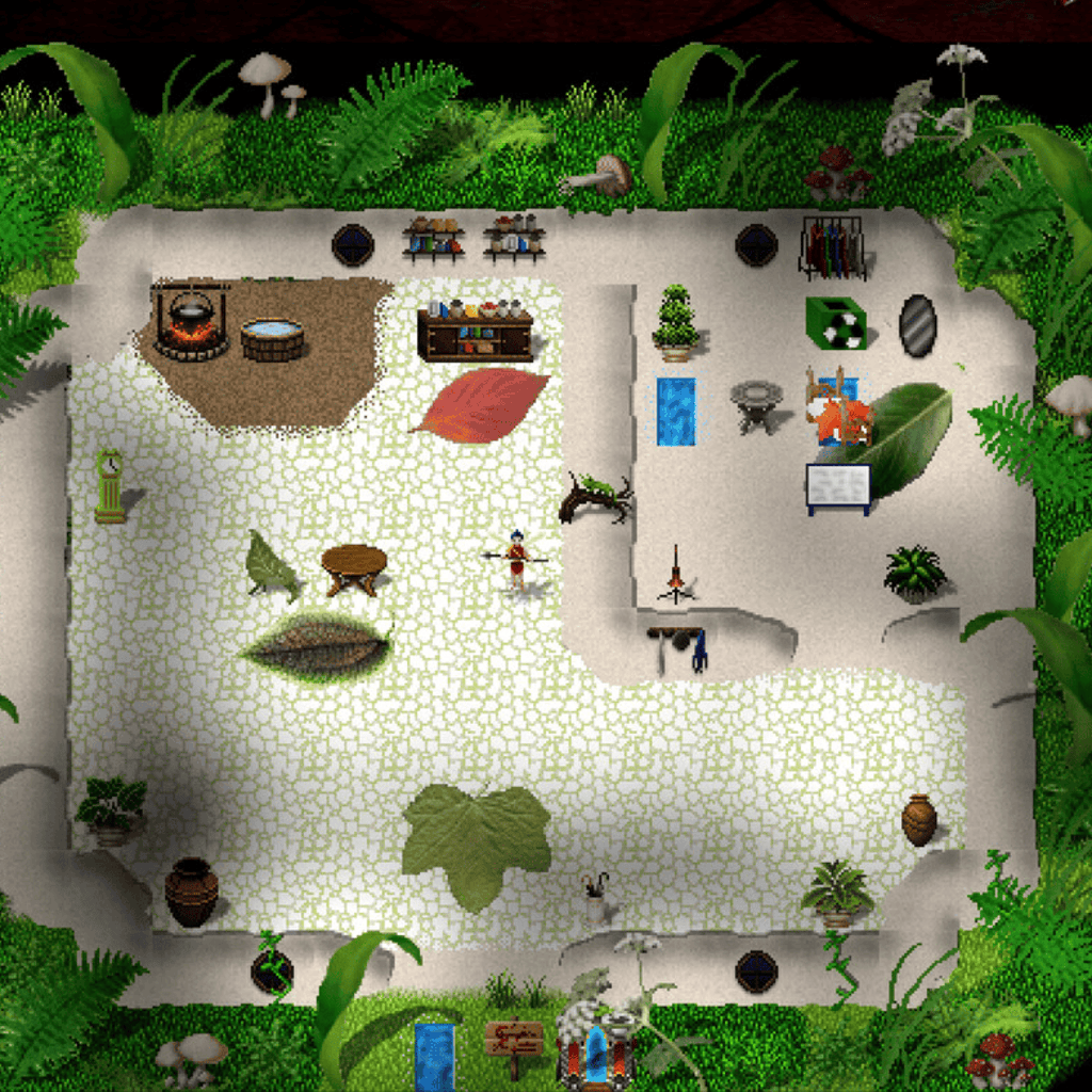 Wyvern &mdash; a graphical MUD, the site mark perched on a tiled dungeon world