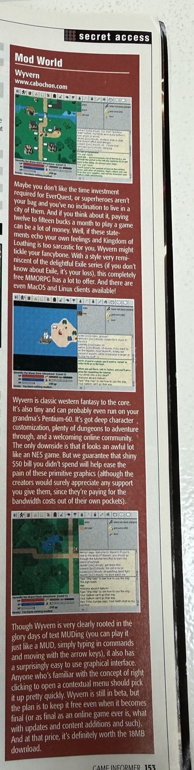 Game Informer &ldquo;Mod World&rdquo; column on Wyvern, page 153